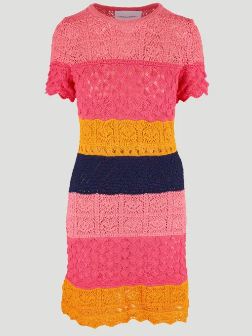 Carolina Herrera Striped Mixed-Crochet Mini Dress