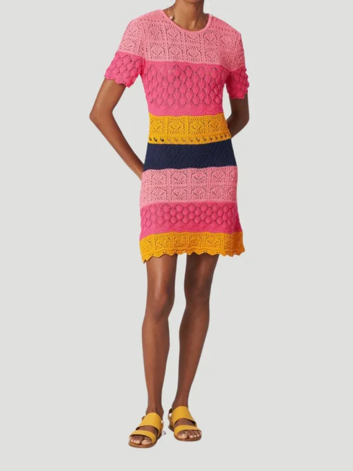 Carolina Herrera Striped Mixed-Crochet Mini Dress