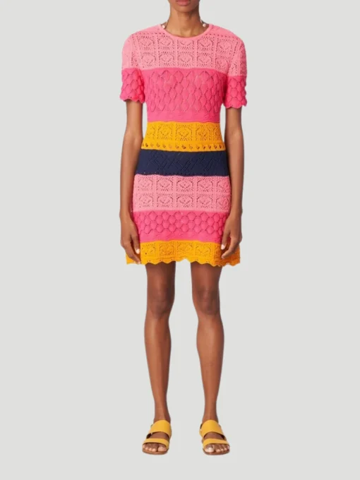 Carolina Herrera Striped Mixed-Crochet Mini Dress