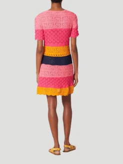 Carolina Herrera Striped Mixed-Crochet Mini Dress