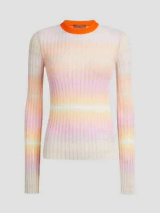 Crewneck Sweater in Orange with Contrast Collar