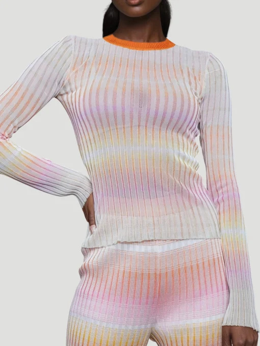 Crewneck Sweater in Orange with Contrast Collar