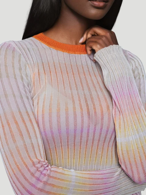 Crewneck Sweater in Orange with Contrast Collar