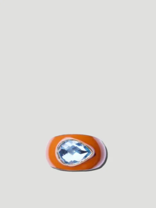 Enamel Teardrop Ring with Blue Topaz