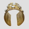 Gold Cuff with White Onyx Stones