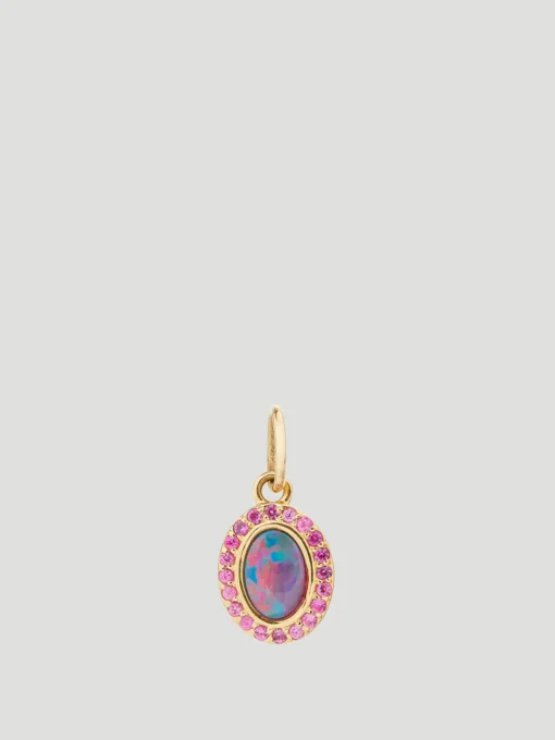 14k Yellow Gold with Australian Opal & Pink Sapphires Charm