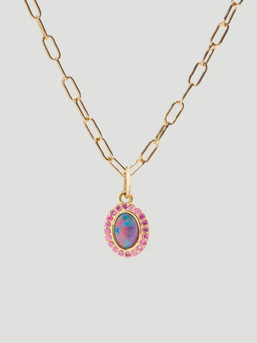 14k Yellow Gold with Australian Opal & Pink Sapphires Charm