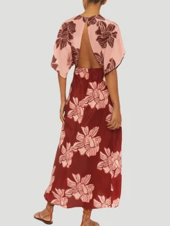 Katherine Pink Floral Kimono-Sleeve Silk Maxi Dress