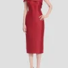 One Shoulder Fitted Midi Dress in Red