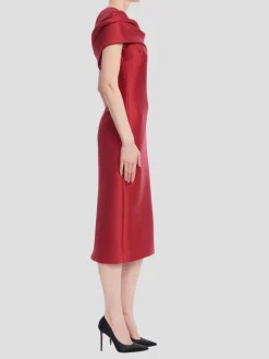 One Shoulder Fitted Midi Dress in Red