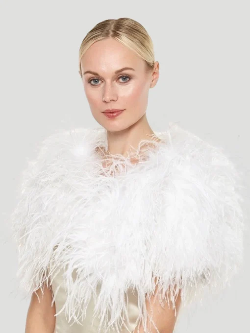 Ostrich Feather Shoulder Shrug in Ivory