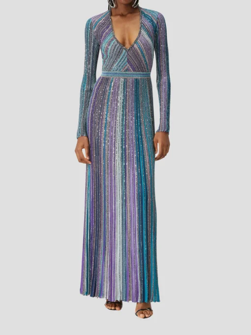 Partialized Knit Midi Dress with Sequins