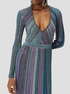 Partialized Knit Midi Dress with Sequins