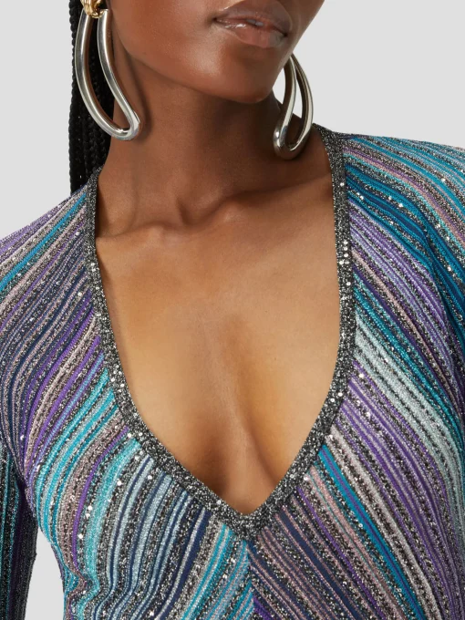Partialized Knit Midi Dress with Sequins