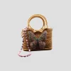Raffia Tote with Pink Butterfly and Gemstone Strap