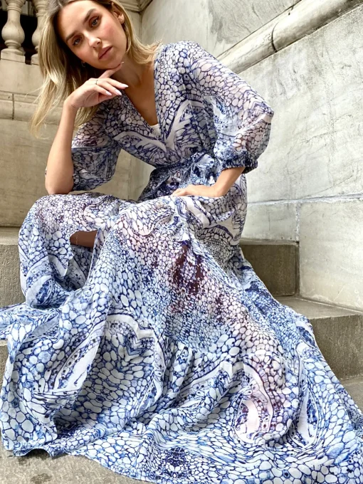 Santorini Maxi Dress in Blue and White