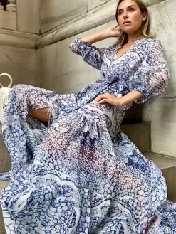 Santorini Maxi Dress in Blue and White