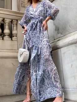 Santorini Maxi Dress in Blue and White