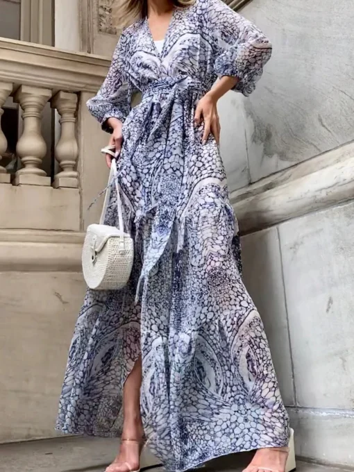 Santorini Maxi Dress in Blue and White