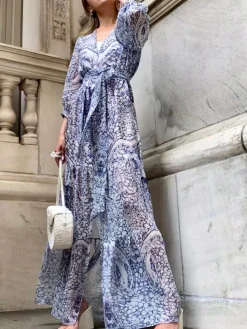 Santorini Maxi Dress in Blue and White