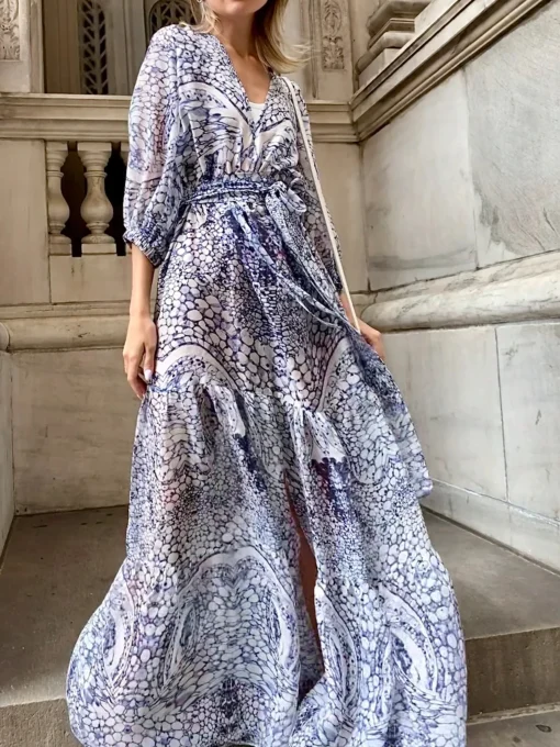 Santorini Maxi Dress in Blue and White