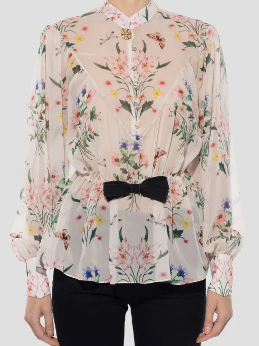 Sheer Blouse with Bow Detail