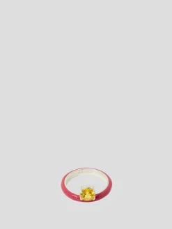 Sterling Silver Pink Unicorn Rainbow Gem Enamel Ring