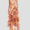 Strapless Print Tiered Dress in Coral Multi