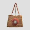 Swarovski Embroidered Sunflower Raffia Bag with Semi Precious Gemstone