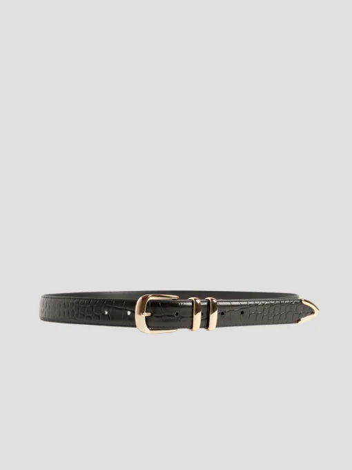 The Jordan Croc Embossed Belt in Brown and Gold