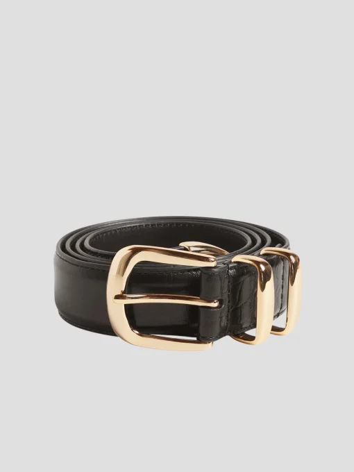 The Jordan Croc Embossed Belt in Brown and Gold