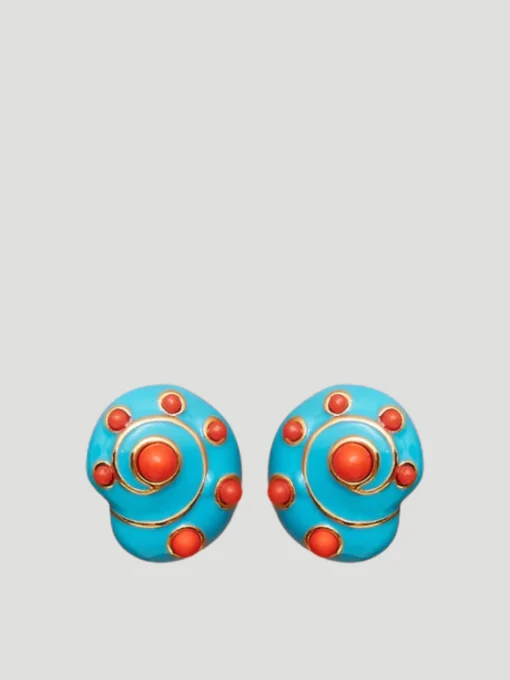 Turquoise & Coral Snail Earrings