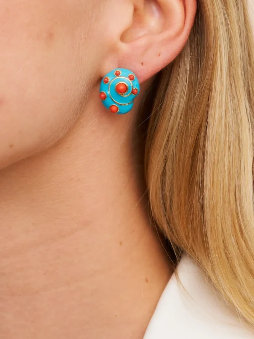 Turquoise & Coral Snail Earrings
