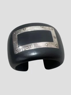 Black Wood Cuff with Silver Square Design