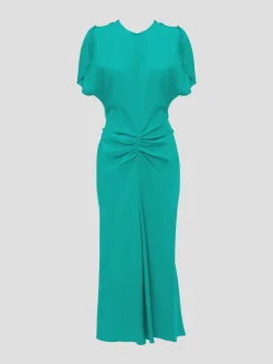 Gathered Waist Midi Dress in Peacock
