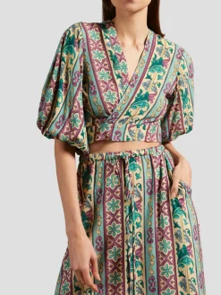 Le Sirenuse Puff Sleeve Crop Blouse